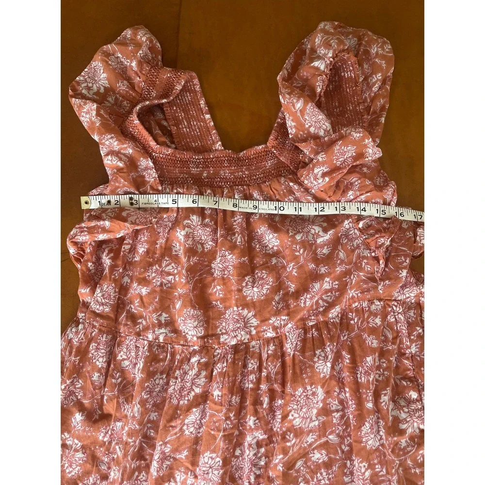 Free People Bonita Tiered Midi Dress Size Small Terracotta Floral 100%‎ Cotton
